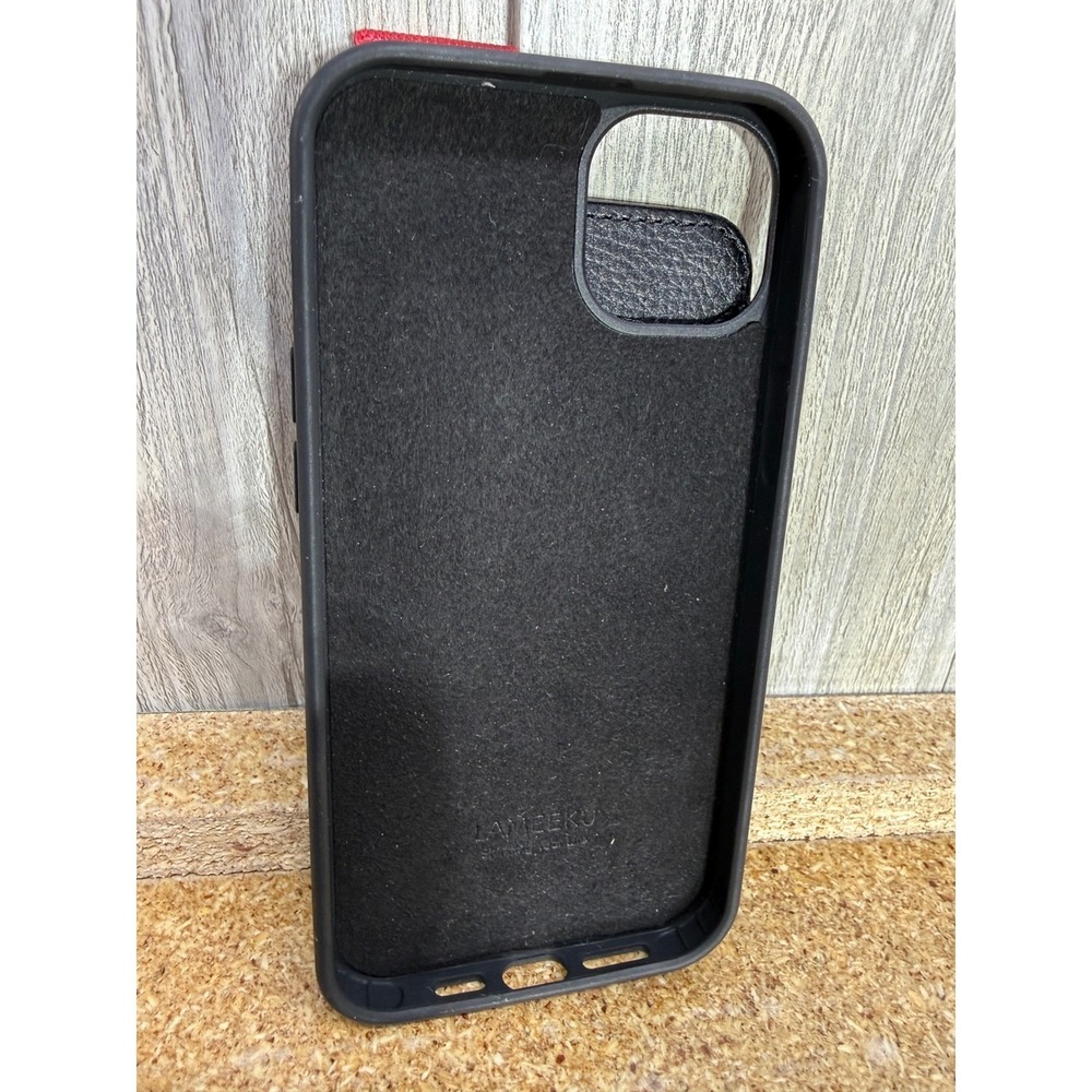 LAMEEKU iPhone 13 Pro Max Wallet Case Black Pebbled Leather Card Holder Red Tab - Picture 3 of 6